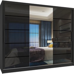Kledingkast zwart glans 235 cm  met spiegel