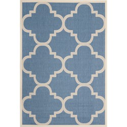 Safavieh Trellis Indoor/Outdoor Woven Area Rug, Courtyard Collection, CY6243, in Blue & Beige, 201 X 290 cm