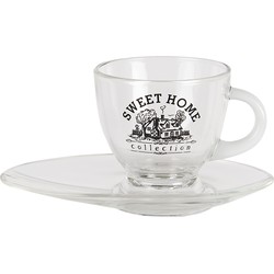 Clayre & Eef Kop en schotel  230 ml Glas Sweet Home Servies