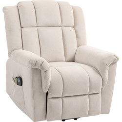 Powerlift Stoel - Massagstoel met Verwarmingsfunctie - Gepolsterde Stoel met Voetsteun - Zijvak - Stoffen Bekleding - Beige