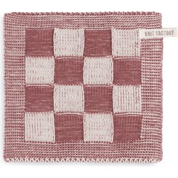 Knit Factory Gebreide Pannenlap Block - Ecru/Stone Red - 23x23 cm