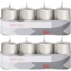 8x Kaarsen zilver 5 x 8 cm 18 branduren sfeerkaarsen - Stompkaarsen