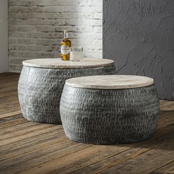 Salontafel Set van 2 - Rond - Mangohout/Staal - Giga Meubel