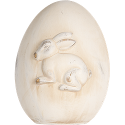 Clayre & Eef Decoratie ei met konijn - 14*13*18 cm - beige - terracotta - ei - haas - Clayre & Eef - 6CE1081L