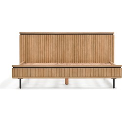 Kave Home - Licia bed van massief mangohout en zwart gelakt metaal, voor een matras van 160 x 200 cm