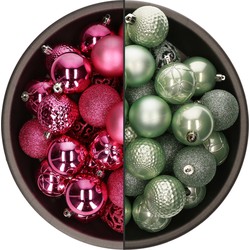 74x stuks kunststof kerstballen mix van mintgroen en fuchsia roze 6 cm - Kerstbal