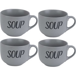 Cosy & Trendy Soepbekers/soepkommen - 4x - grijs - 11 cm - 510 ml - Kommetjes
