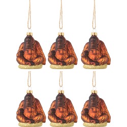 J-line - Doos Van 6 Kerstballen Gorilla Glas Bruin - 5x7x10cm