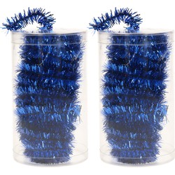 2x stuks folie tinsel slingers/guirlandes blauw 20 meter kerstslingers - Kerstslingers