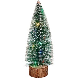 Krist+ Mini decoratie kerstboompje - met licht - H25 cm - groen - kunststof - Kerstdorpen