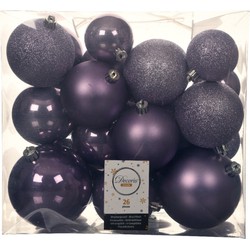 26x stuks kunststof kerstballen heide lila paars 6-8-10 cm glans/mat/glitter - Kerstbal