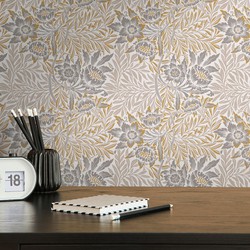 Livingwalls behang bloemmotief wit, beige, grijs en geel - 53 cm x 10,05 m - AS-390583