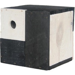 Zwarte/witte kubus vogelhuisje voor kleine vogels 18 x 18 x 18 cm - Vogelhuisjes