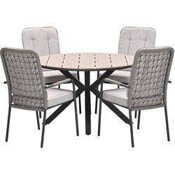 Garden Impressions Aleria tuinset 5-delig taupe - Tulli tuintafel Ø122x75 cm - light teak vironwood