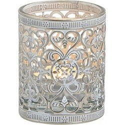 Kaarshouder - zilver - glas/metaal - antiek - D6xH7 cm - windlicht - Waxinelichtjeshouders