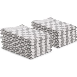 DoubleDry Theedoeken set - 12 stuks - 50x70 cm - 100% katoen - blokpatroon - geblokt - horeca ruit - grijs