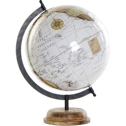 Decoratie wereldbol/globe wit op acacia hout voet 37 x 28 cm - Wereldbollen