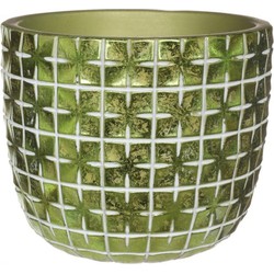 Ideas4seasons Bloempot ruit motief Hanoi - metallic groen - D10xH8 cm - Plantenpotten