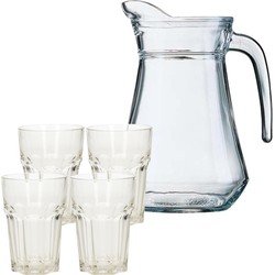 Water glazen 4x stuks met schenkkan - Drinkglazen