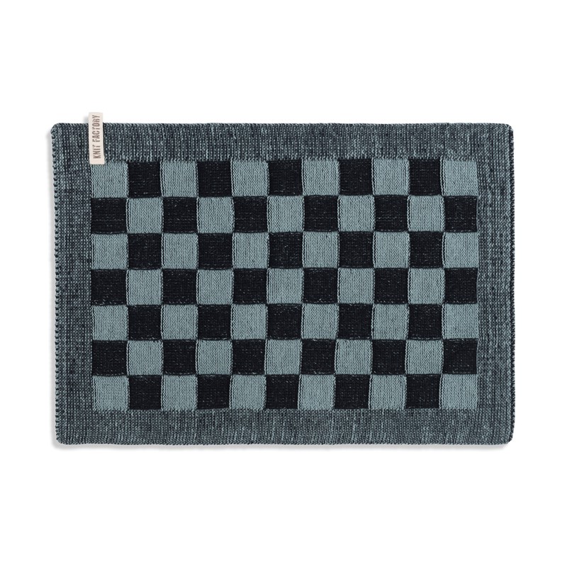 Knit Factory Gebreide Placemat - Onderlegger Block - Zwart/Stone Green - 50x30 cm - 