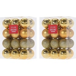 48x Glans/mat/glitter kerstballen goud 3 cm kunststof kerstboom versiering/decoratie - Kerstbal