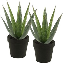 2x Groene kunstplant aloe vera succulent plant in pot - Kunstplanten