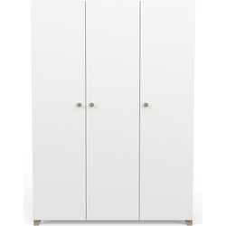 Kledingkast met 3 deuren en kledingstang + ladekast in eiken kronberg en wit - L134,6 cm