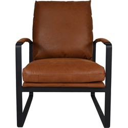 HSM Collection-Fauteuil Miami-95x65x95-Cognac/Zwart-Leder/Metaal