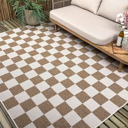 Buitenkleed Level blokken - checkerboard jute - Interieur05 Bruin,Beige - Polypropyleen - 200 x 290 cm - (L)