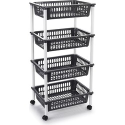 Antraciet grijze opberg trolley/roltafel met 4 manden 40 x 30 x 85 cm - Opberg trolley