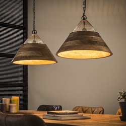 Hoyz - Hanglamp - 2x Ø40 cm Mangohouten Kap - Hanglampen