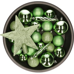 Set van 33x stuks kunststof kerstballen met ster piek groen mix - Kerstbal