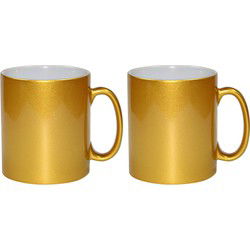 Koffiemok / thee beker - 2x stuks - 330 ml - Goud - keramiek - Bekers