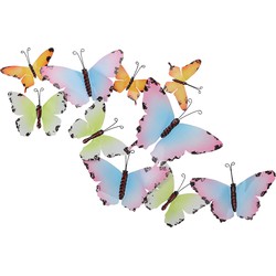 Pro Garden tuin wanddecoratie vlinders - metaal - groen - 66 x 38 cm - Tuinbeelden