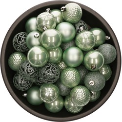 37x stuks kunststof kerstballen mintgroen (eucalyptus) 6 cm glans/mat/glitter mix - Kerstbal