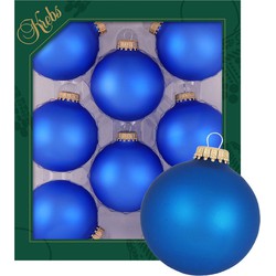 Krebs kerstballen - 8x stuks - velvet blauw - glas - 7 cm - mat - Kerstbal