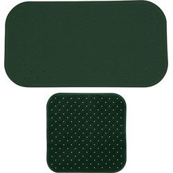 MSV Douche/bad anti-slip matten set badkamer - rubber - 2x stuks - donkergroen - 2 formaten - Badmatjes