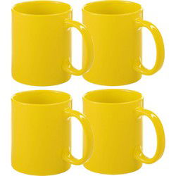 Bellatio Design Koffie mokken/bekers - 4x - keramiek - geel - 370 ml - Bekers