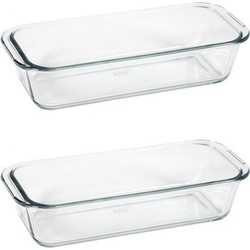 2x Rechthoekige ovenschalen/bakvormen glas 31 x 13 x 7 cm - Cakevormen