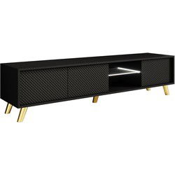Meubella - TV-Meubel Adriano - Zwart - 175 cm - Met LED