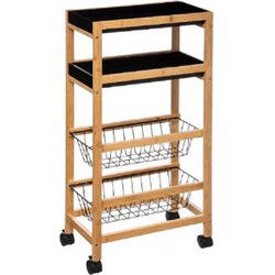 5Five® keukentrolley 4 schappen  Bamboe - 40x22x83 cm - Zwart/Bruin