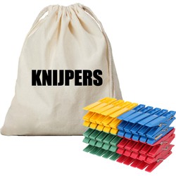 Wasknijperzak canvas bedrukt met knijpers en 100 plastic wasknijpers - knijperszakken