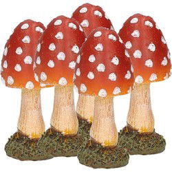 Paddenstoel/vliegenzwam decoratie beeldje - 5x - 4 x 4 x 8 cm - Beeldjes