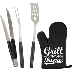 BBQ/barbecue gereedschap set 3-delig RVS met BBQ handschoen Grillmaster papa - Barbecuegereedschapset