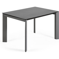 Kave Home - Axis uitschuifbare tafel van porselein en stalen poten in donkergrijs, 120 (180) cm