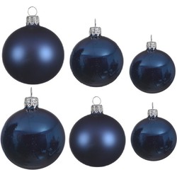 Glazen kerstballen pakket donkerblauw glans/mat 16x stuks diverse maten - Kerstbal