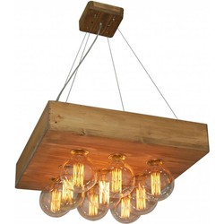 Hanglamp woonkamer hout vintage vierkant 550x550mm