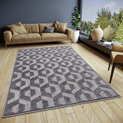 Modern vloerkleed - Hexa Grijs - 67 X 120 CM