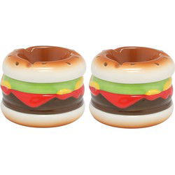 Hamburger asbak - 2x - gekleurd - 7 x 9 cm - rond - dolomiet - Buiten asbak - Asbakken