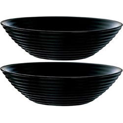 Luminarc Salade schaal/slakom - 2x - zwart - glas - 27cm - schalen - Fruitschalen